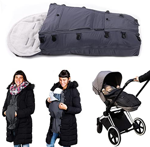 cocoome© Barnvagns-åkpåse och jackförlängning i ett | 4-i-1 | mammajacka/bärjacka | för alla vanliga barnvagnar, barnvagnar och babyskålar | vind- och vattenavvisande