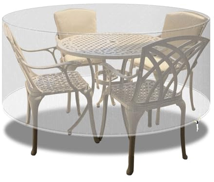 Cubierta de Muebles de ratán al Aire Libre Impermeable Mesa de Patio Redonda - Cubierta Redonda Muebles de jardín Conjunto de Mesa y sillas de Patio - Extra Grande 102x71cm Transparente