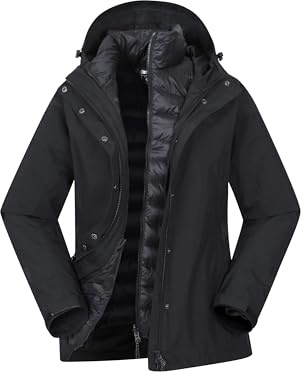Mountain Warehouse Alaskan Veste Courte 3-en-1 pour Femme - Manteau IsoDry, imperméable 10 000 mm et Respirant avec Coutures étanches - Idéal pour l'automne, l'hiver Noir 40