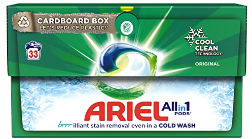 Ariel All-in-1 PODS®, detersivo liquido in compresse/capsule per bucato, 33 lavaggi, rimozione originale e brillante delle macchie anche a freddo