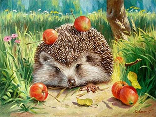 Diamond Painting Set, Bild mit Motiv Igel und Zubehör, Größe ca. 25 x 35 cm, Bastelset zum Malen mit Glitzersteinchen für Kinder ab 5 Jahren