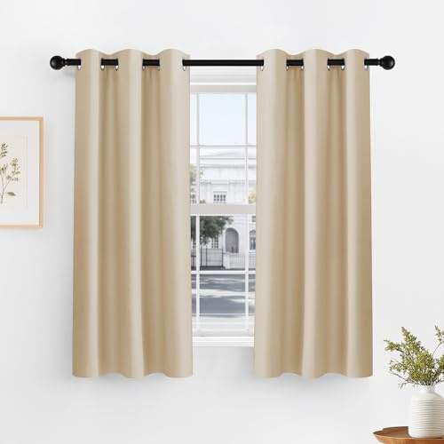 PONY DANCE Biscotti Beige Blackout Curtains 42x60 Inches for Bedroom- 2 Pcs