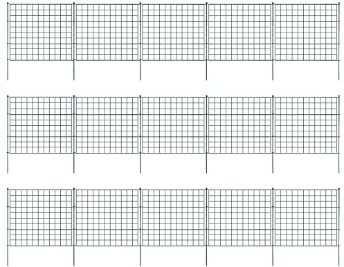 ISOISL Flacher Gartenzaun Teichzaun – 15 Stück Zaunelemente mit 18 Befestigungsstäben für Garten, Teichschutz und Hundegehege (Grün, Gerade)