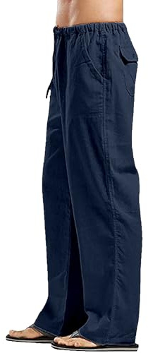YAOHUOLE Men's Linen Pants Loose Casual Yoga Pants Straight Legs Trousers
