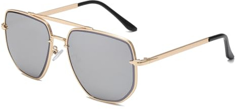 Long Keeper Pilot Sunglasses Mens Womens Oversized Retro Avaiton Sunglasses Gold Frame Mirror & Transparent Lens Driving Sun Glasses Vintage Shades Anti UV400