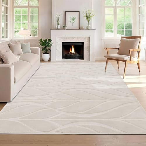 SHACOS Boho Teppich Wohnzimmer 200x290 cm Kurzflor Teppich Beige Waschbar Weich Teppiche Schlafzimmer Anti-Rutsch Wohnzimmerteppich mit Hoch-Tief-Effekt, 3D-Optik