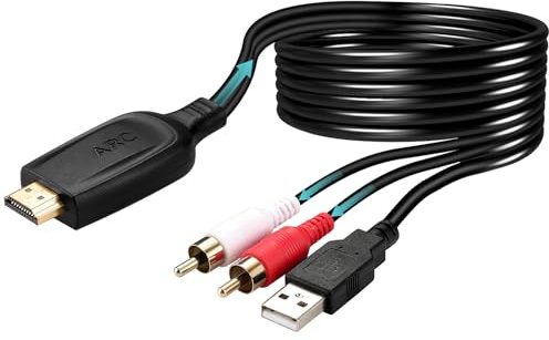 UNSTINCER HDMI ARC zu Cinch Wandler Kabel 110cm/43in, 192kHz 24Bit Audio Extractor Konverter mit USB Powered, Unterstützt CEC PCM 2.0 - RCA L/R Adapter für TV mit ARC-Anschluss zu Lautsprecher