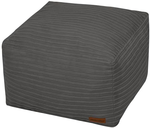 MeMoreCool Square Stuffed Pouf Ottoman Foot Rest, Stripe Furry Floor Pouf Foot Stool with Foam Chunk Filling, Soft Fluffy Stuffed Ottoman Footrest for Living Room, Corduroy Grey