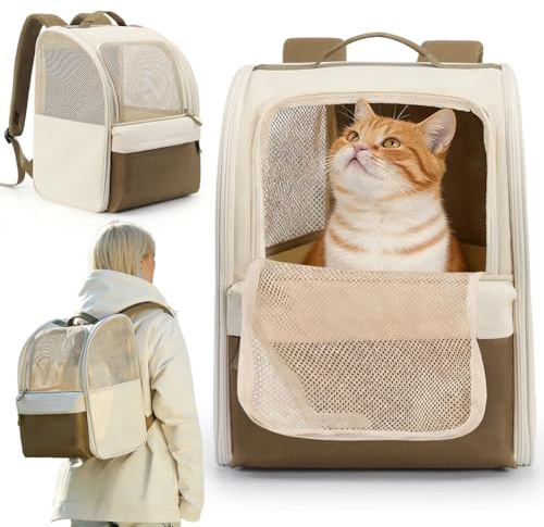 HundeRucksack & KatzenRucksack bis 10kg, Katzentransporttasche & Hundetragetasche, 600D Oxford, Stahlrahmen, Fluchtleinen, Klappbar, Für Kleintiere 2-8kg (30x27x41.5cm)