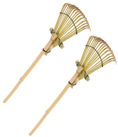 Mikikit 2 Pezzi Piccolo Rastrello in Bambù Stile Giapponese 50 CM Manico per Giardinaggio Modellazione Sabbia e Cura Bonsai Utensili Manuali da Giardino per Cortile e Paesaggio