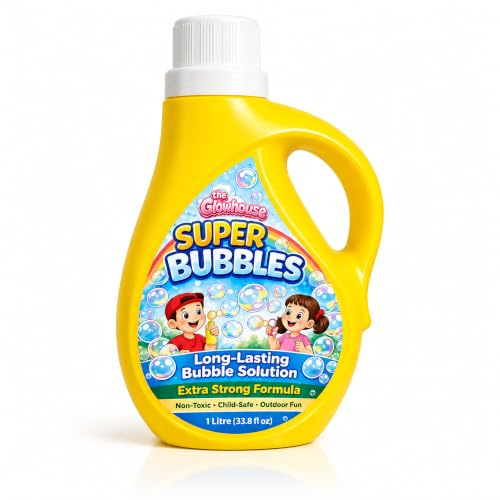 The Glowhouse Up to 10L of Bubbles from 1 Litre Concentrated Bubble Fluid Solution for Bubble Machines, Bubble Toys, Wands, Parties, Weddings, Outdoor Play