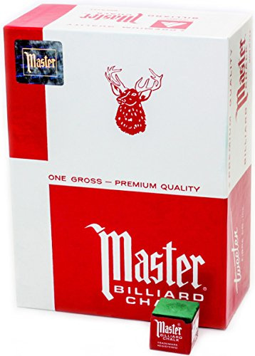 Master Billiard Pool Chalk, Pack of 144 Cubes, Green, with Protective Box - Professional Billiards Chalk for Smooth, Even Coating on Cue Tip - Pool Table Accessories Gifts for Men