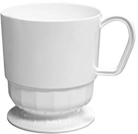 Party Essentials 8-Ounce Hard Plastic Coffee Cup/Tea Mug with Handle, 20-Count, Deluxe White