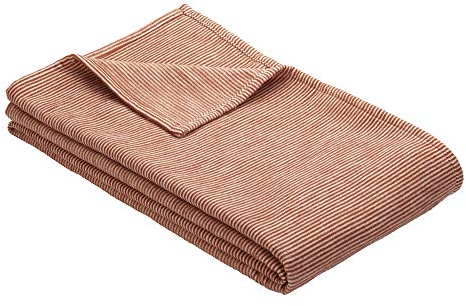 Ibena Turin Kuscheldecke 140x200 cm – Baumwolldecke terrakotta Natur Streifenmuster, hochwertige Markenqualität Made in Germany
