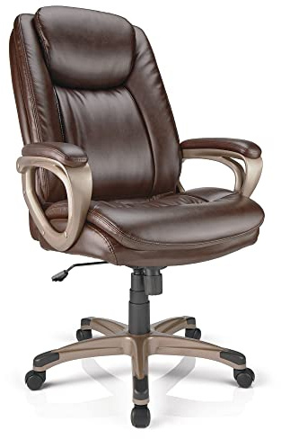 Realspace® Tresswell Bonded Leather High-Back Chair, Brown/Champagne
