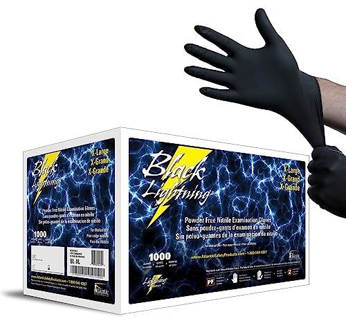Black Lightning Nitrile Gloves 6 Mil, Disposable Powder-Free Exam & Work Gloves, Heavy Duty Chemical Resistant, Food Safe, Medical & Mechanic Gloves, Black, Extra Large, 1000 Count