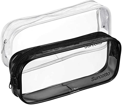 Surcotto Clear Transparent Pencil Case, 2PCS See Through, 22x4x9 cm, Black & White | Versatile Storage for Stationery, Toiletries, Makeup & Office Supplies