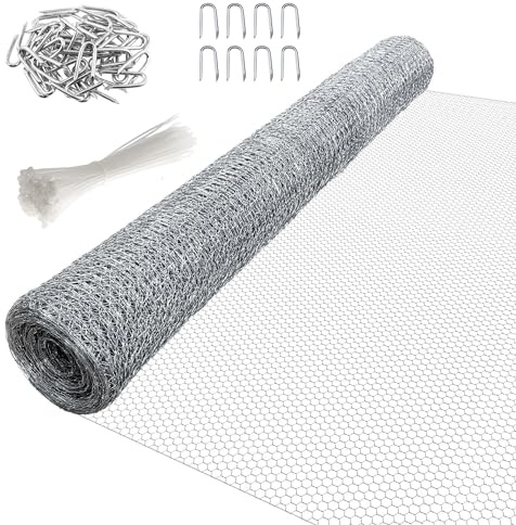 Garden Mile Galvanised Chicken Wire Mesh Roll 5m x 0.6m - 13-15mm Hex Holes - Garden Fence Netting with 100 Cable Ties & U-Nails - Poultry Wire for Plant Protection, Rabbit, Bird & Animal Fencing
