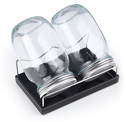 Sprouting Jar Kit-2 Wide Mouth Quart Mason Jars with 316 Stainless Steel Screen Sprout Lids,Melamine Tray,Stand and Canning Brush | Seed Sprouter Set for Growing Broccoli, Alfalfa, Mung Bean (Black)