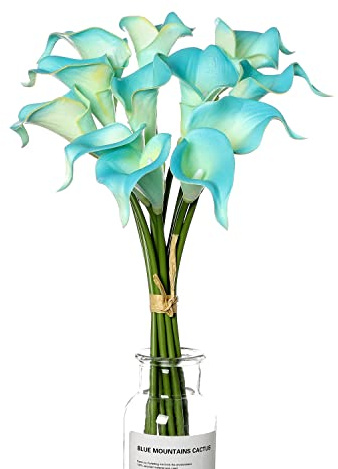 huaao 12pcs Lirios de Cala Flores Artificiales en Latex, Flores Falsos Realista Decoración Aniversario, Matrimonio, Boda, Hogar, Fiesta, Oficina, Arreglos Florales, Bouquets Flor Nupcial, Azul