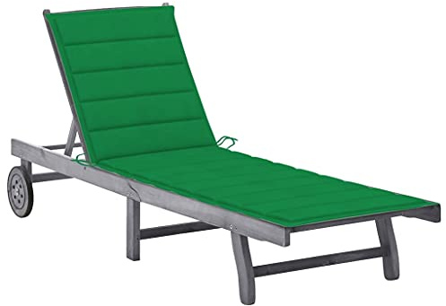 KTHLBRH [Blitzlieferung] Sonnenliege mit Auflage Outdoor-Liegestuhl, tragbare Garten-Sonnenliege für Terrasse, Deck und Pool,Grau Akazie Massivholz