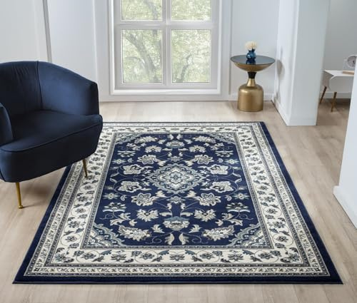 Lord of Rugs Sherborne - Alfombra tradicional oriental clásica para sala de estar o dormitorio, color azul marino, tamaño mediano, 120 x 170 cm