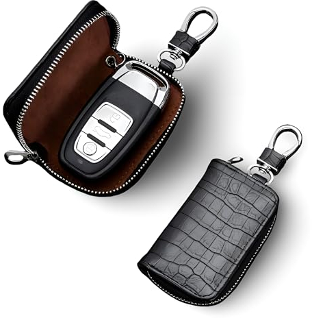 S&T Design Keyless Go Tasche Autoschlüssel Schutz Leder Hülle Schlüsselmäppchen Cover Auto Gadget Zubehör Schwarz (Schwarz)