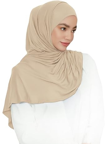 Lina & Lily Hijab Istantaneo da Donna Musulmano in Tessuto Jersey (Beige)