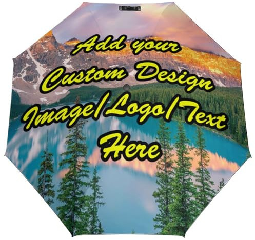 LSDINDF Custom Photo Umbrella, Personalised Umbrella, Design Your Own Logo/Picture/Text, Sun/Rain Foldable Umbrella, Automatic Opening and Closing for Men Women Family Personalized Gift.