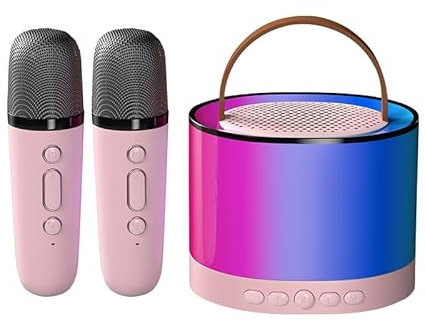 PQETBV Karaoke con Microfono Bluetooth per Bambini, con 2 Microfoni Wireless Altoparlante Bluetooth Portatile, Set per il Karaoke Portatile con Luce LED, Regali per Bambini dai 3 ai 18 Anni