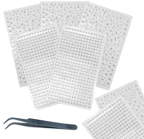 1725 particles Strass Autocollants Cristal avec 1 paire de pincettes, 5pcs Strass Autocollant Diamant Cristal pour Strass Visage Maquillage Décoration Ongles Strass Bijoux DIY Scrapbooking