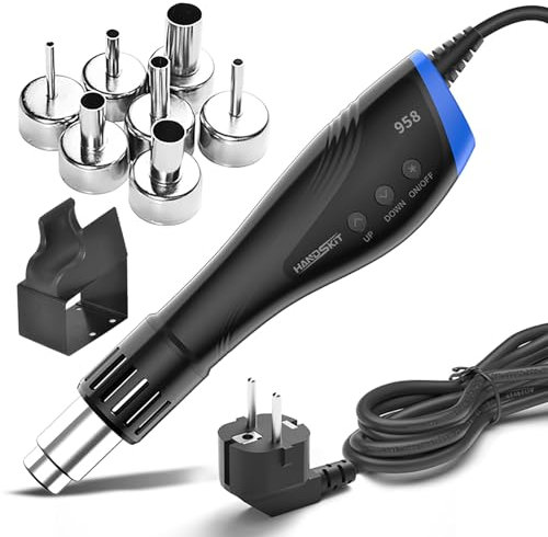 600W Mini Pistola de Aire Caliente Multifunción con Pantalla LED Digital,Pistola de Calor Portátil Temperatura Ajustable 100℃- 500℃,Pistola de Calor con Doble Protección,7 Accesorios de Boquilla
