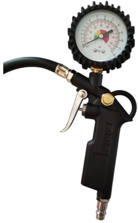 Pistola con Manometro Gonfiaggio Pneumatici Professionale Pressione Gomme di Auto Moto Camion e Biciclette 170psi attacco 1/4 Scala in BAR/Psi