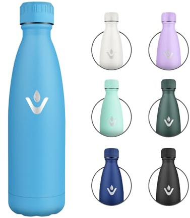 Bottiglia Termica 500ml, Borraccia Termica Riutilizzabile, Borraccia Senza BPA, Doppia Parete Isolante, Antigoccia, Borraccia Acciaio Inox per Bambini, Adulti, Scuola, Ufficio, Campeggio, Outdoor