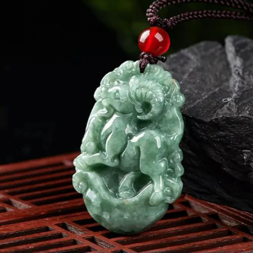 1 Ciondolo in Giada Naturale di Grado A, Ciondolo in giadeite Verde a Forma di Fagiolo Zodiacale, a Forma di Pecora
