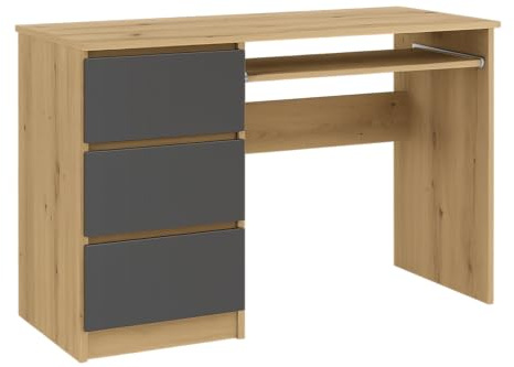 Shefa Line Cina Small Desk with Drawers - 3 Drawers for Optimal Organisation, Study Table, Office Table, Computer Desk, 90 x 50 cm, grey desk, Children's Desk with Storage, Graphite & Artisan Oak