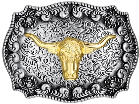 Ptwola Western Cowboy Belt Buckle Longhorn Bull Belt Buckle Vintage Western Cowgirl Belts Buckles Rodeo Country Belts Accessory for Father's Day