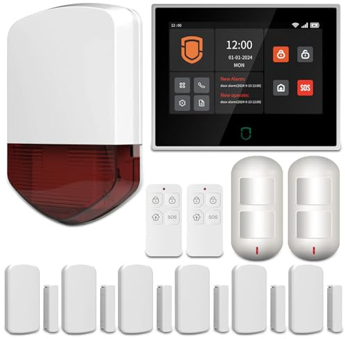 Wolf Guard WT4F-01A 4G + WiFi Alarmanlage Haus 7 Touchscreen, Tuya Smart Komplettsysteme mit APP/SMS/Telefonanruf Alarm, 110dB Außensirene, Bewegungsmelder, Tür/Fenster Sensoren, Fernbedienungen
