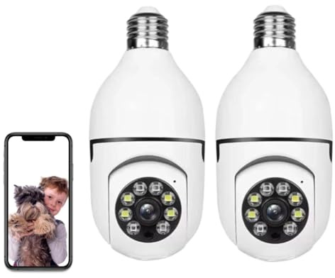 lvssiao 2 Piezas Cámara de Bombilla, Cámara IP con Bombilla E27 Cámaras PTZ 360 Grados Camara WiFi Exterior Visión Nocturna en Color + Detección de Movimiento + Audio Bidireccional