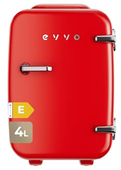 EVVO F4 Nevera Mini Retro Rojo 4L - Frigorífico Mini para Cremas, Maquillaje y Belleza | Mini Nevera Portátil para Habitación, Oficina y Coche | Función Frío y Calor | Silenciosa | 12V/220V