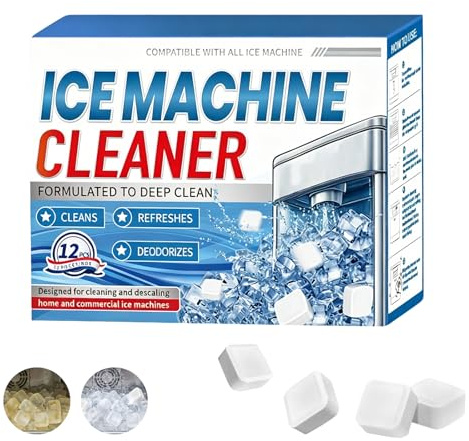 KUIRUNRX® Limpiador para Máquina de Hielo, 12 Pastillas Desincrustantes para Máquinas de Hielo, Elimina Cal y Manchas, Limpieza Rápida, Prolonga la Vida Útil de Su Máquina de Hielo