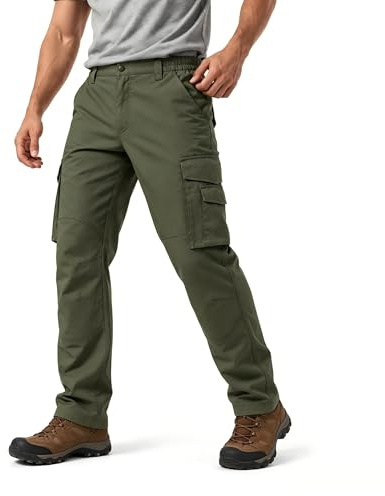 ZITY Men’s Cargo Work Trousers Multi Pocket Durable Work Pants Heavy Duty Utility Trousers for Construction Outdoor Casual Army Green