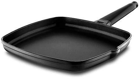 CASTEY - Grill Asador de Inducción, 22 cm, Modelo 4-P22, Color Negro, Mango Desmontable, Sartén Antiadherente de Aluminio, Distribución Homogénea del Calor, Fácil de Limpiar