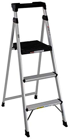 Cosco 3-Step Lightweight Aluminum Folding Step Ladder with Non-Marring Leg Tips, Slip-Resistant Platform, ANSI Rated 225 lbs, Home Furniture and Furnishings