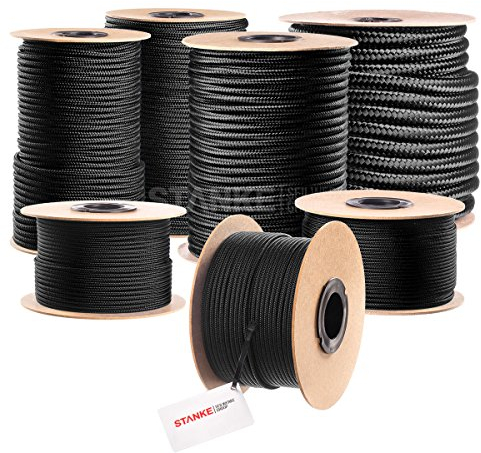 Seilwerk STANKE Corda in polipropilene intrecciata, corda in polipropilene, colore nero, per ormeggio, fune da 5 mm, 50 m