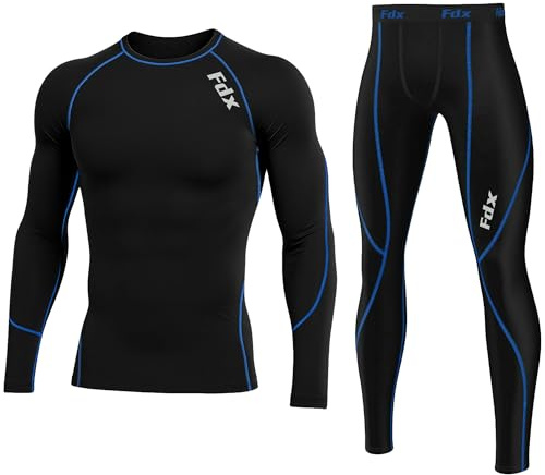 FDX Men’s Compression Base Layer Shirt with Leggings Set – Skin Fit Top for Running, Gym & Cycling (Thermolinx Blue, M)