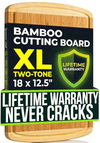 Greener Chef Luxury Bamboo Cutting Board (Extra Large) with Vertical Grain Strength Technology - Non Toxic, Spacious and Lightweight 18 XL Chopping Board Gift - Replacements for Life