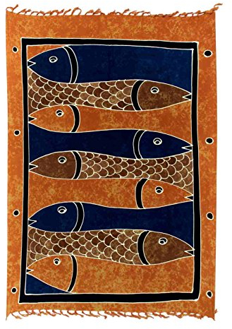 Ciffre Sarong Pareo Wickelrock Tuch Strandtuch Blickdicht Fisch Orange Rot Erdtöne