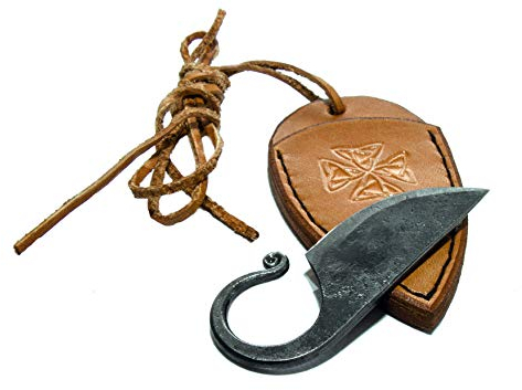 TOFERNER Coltello da caccia a lama fissa Coltello in acciaio Celtico – Forgiato a mano & Vintage Look – Lama a punta ultra affilata – Inclusa custodia in vero cuoio