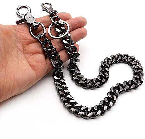 newtro Heavy Thick Wallet Chain Men Women Boy Girl, Biker Motorcycle Pants Jean Punk Goth Key Chain Black Gold Silver TH - Black - 17in